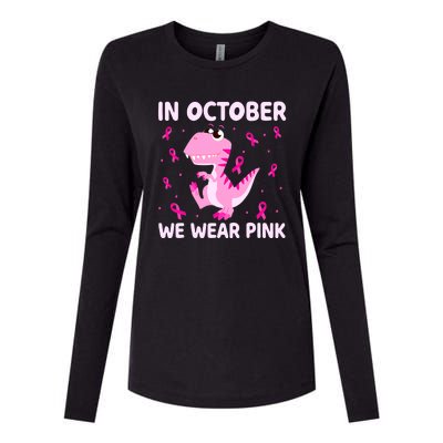 Breast Cancer Dinosaur In October We Wear Pink Boys Womens Cotton Relaxed Long Sleeve T-Shirt