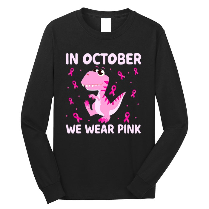 Breast Cancer Dinosaur In October We Wear Pink Boys Long Sleeve Shirt