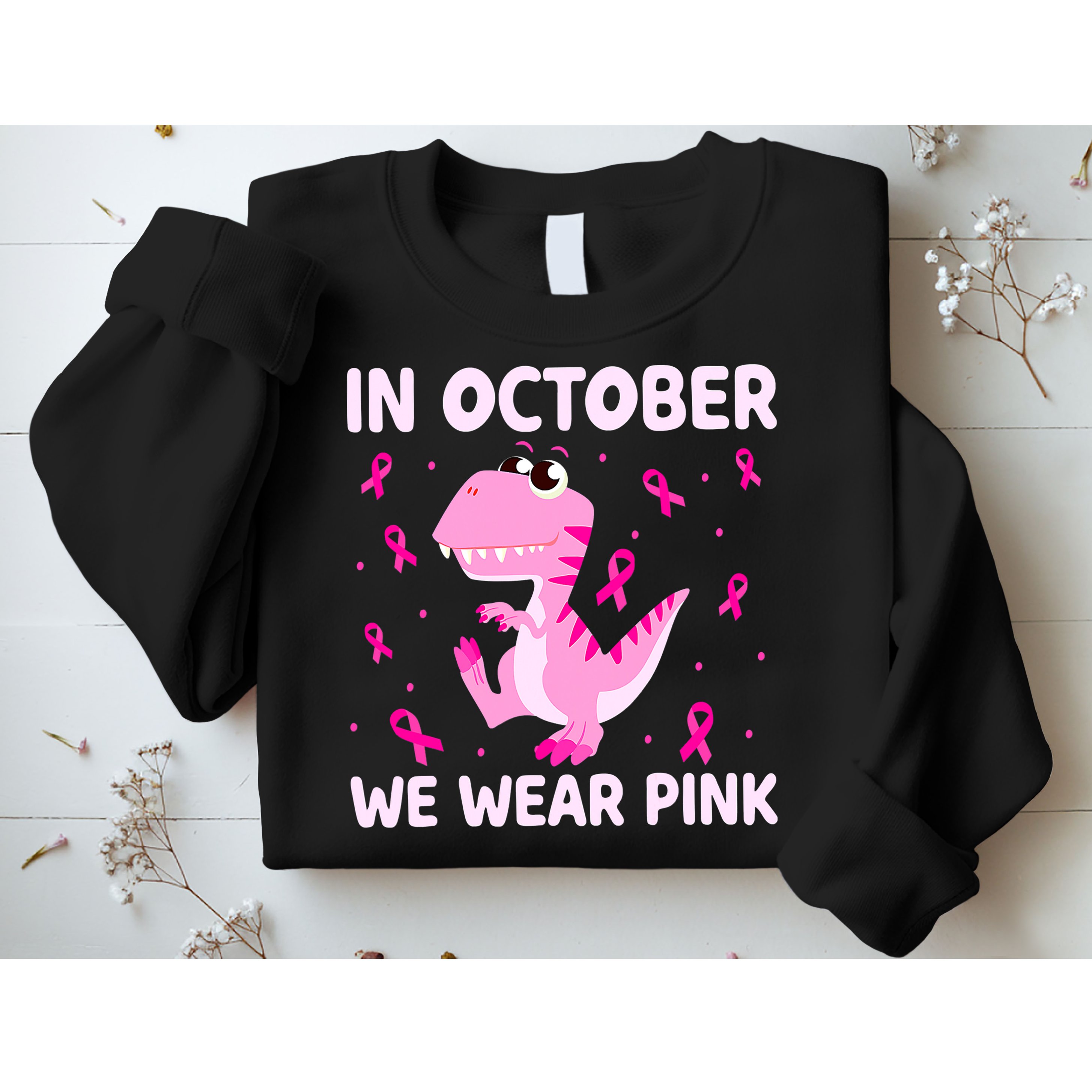 Breast Cancer Dinosaur In October We Wear Pink Boys Sweatshirt