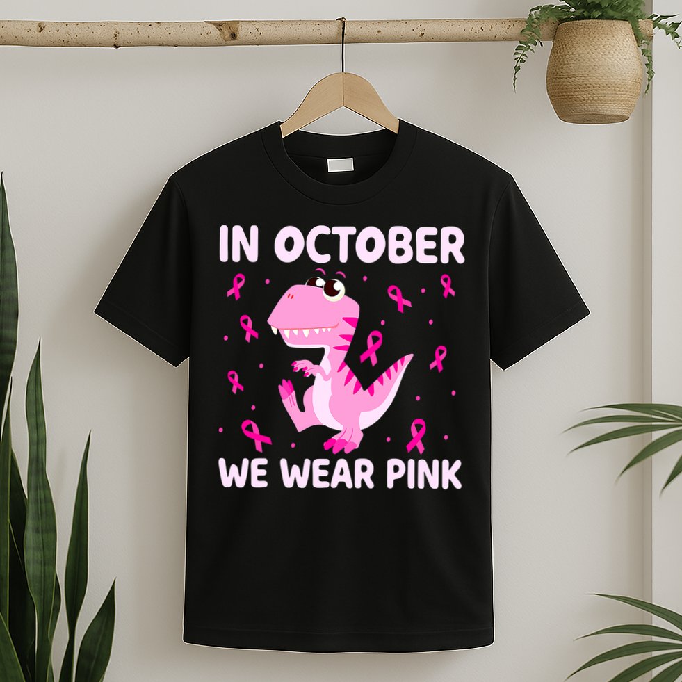 Breast Cancer Dinosaur In October We Wear Pink Boys T-Shirt