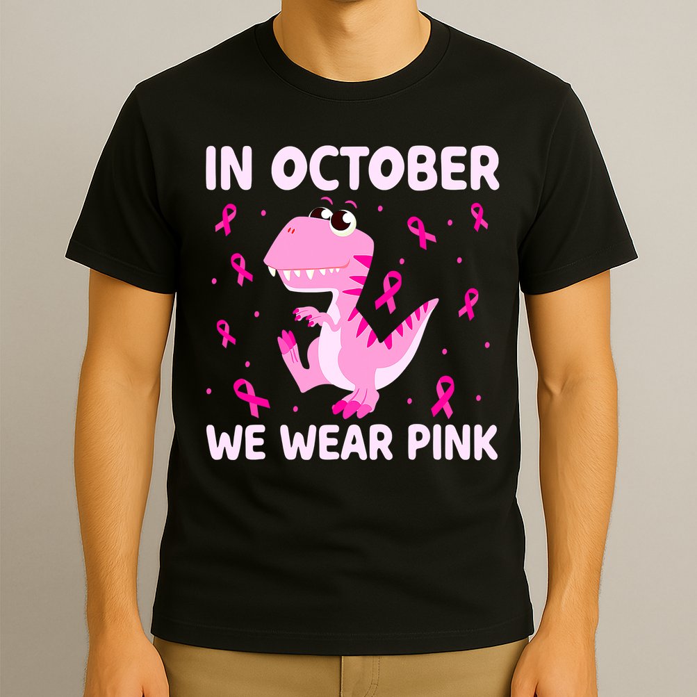 Breast Cancer Dinosaur In October We Wear Pink Boys T-Shirt
