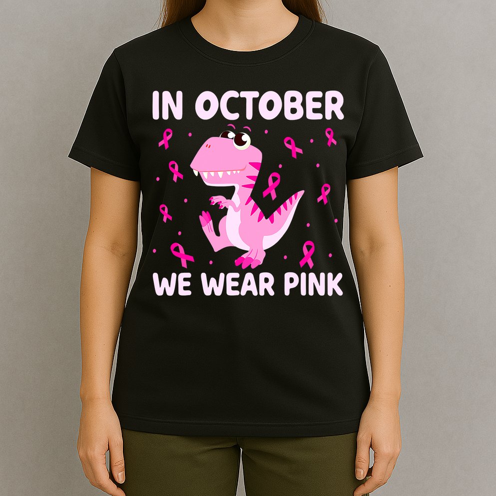 Breast Cancer Dinosaur In October We Wear Pink Boys T-Shirt