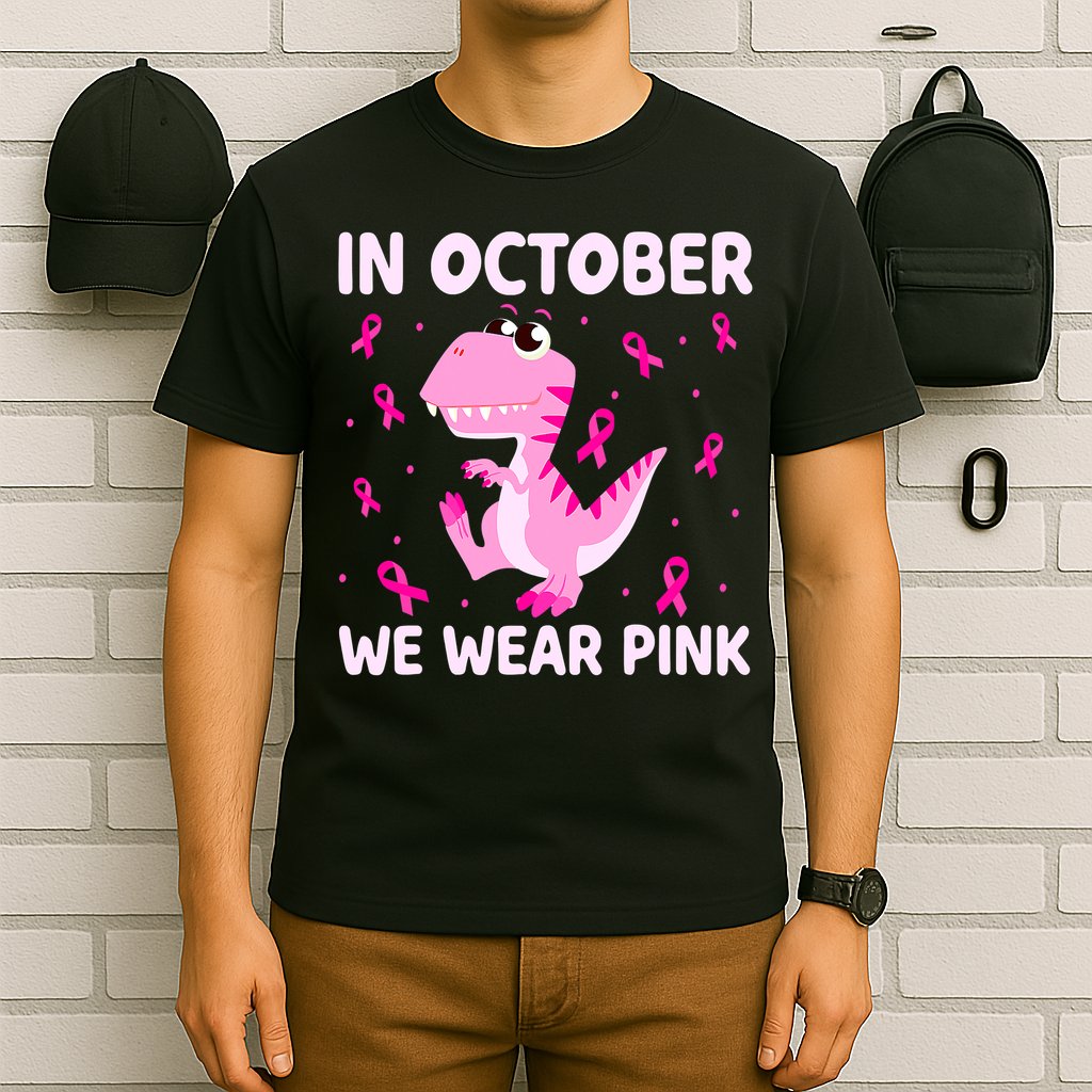 Breast Cancer Dinosaur In October We Wear Pink Boys T-Shirt