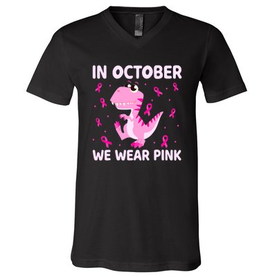 Breast Cancer Dinosaur In October We Wear Pink Boys V-Neck T-Shirt