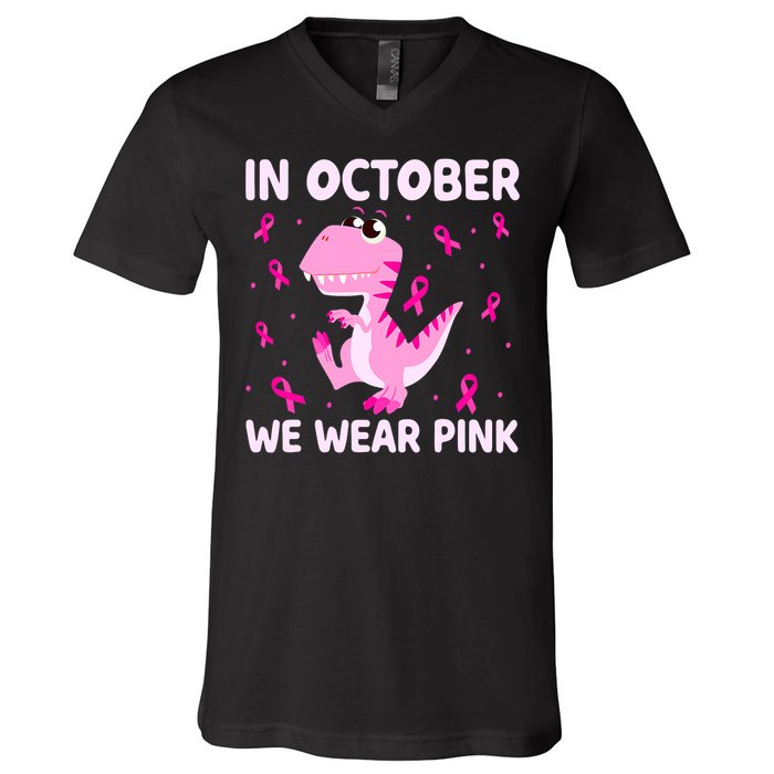 Breast Cancer Dinosaur In October We Wear Pink Boys V-Neck T-Shirt