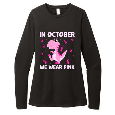 Breast Cancer Dinosaur In October We Wear Pink Boys Womens CVC Long Sleeve Shirt