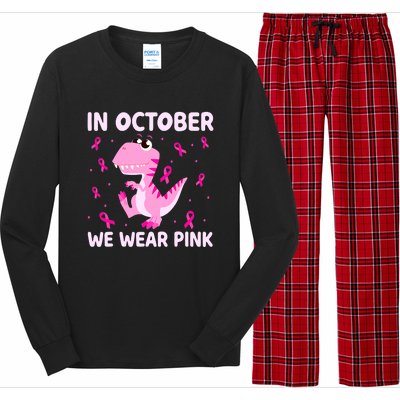 Breast Cancer Dinosaur In October We Wear Pink Boys Long Sleeve Pajama Set