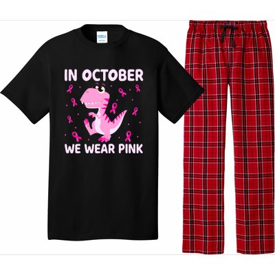 Breast Cancer Dinosaur In October We Wear Pink Boys Pajama Set