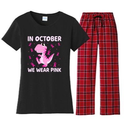 Breast Cancer Dinosaur In October We Wear Pink Boys Women's Flannel Pajama Set