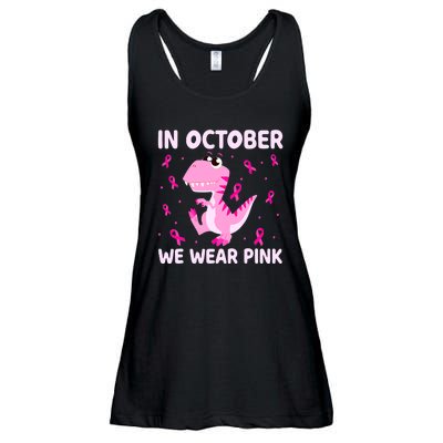 Breast Cancer Dinosaur In October We Wear Pink Boys Ladies Essential Flowy Tank