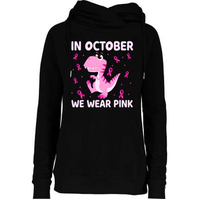 Breast Cancer Dinosaur In October We Wear Pink Boys Womens Funnel Neck Pullover Hood