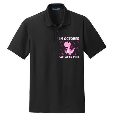 Breast Cancer Dinosaur In October We Wear Pink Boys Dry Zone Grid Polo