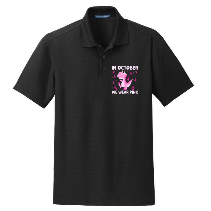 Breast Cancer Dinosaur In October We Wear Pink Boys Dry Zone Grid Polo