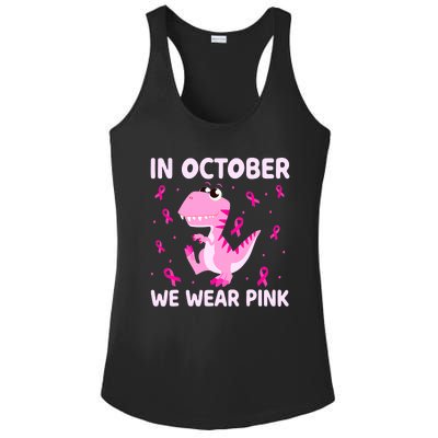 Breast Cancer Dinosaur In October We Wear Pink Boys Ladies PosiCharge Competitor Racerback Tank