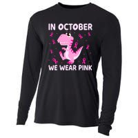 Breast Cancer Dinosaur In October We Wear Pink Boys Cooling Performance Long Sleeve Crew