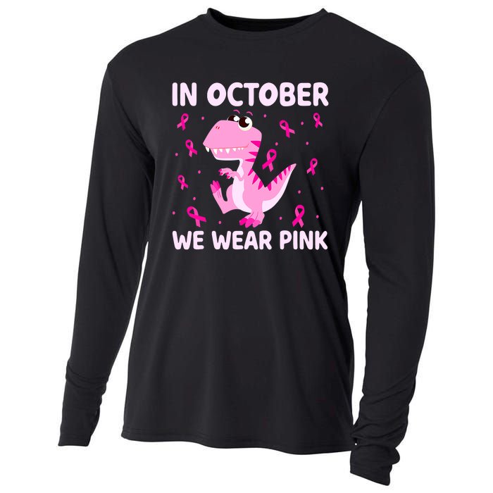 Breast Cancer Dinosaur In October We Wear Pink Boys Cooling Performance Long Sleeve Crew