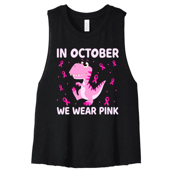 Breast Cancer Dinosaur In October We Wear Pink Boys Women's Racerback Cropped Tank