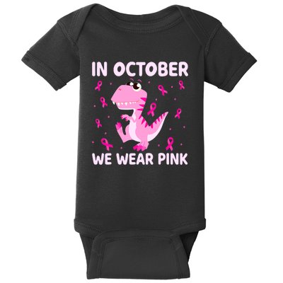 Breast Cancer Dinosaur In October We Wear Pink Boys Baby Bodysuit