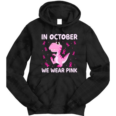 Breast Cancer Dinosaur In October We Wear Pink Boys Tie Dye Hoodie