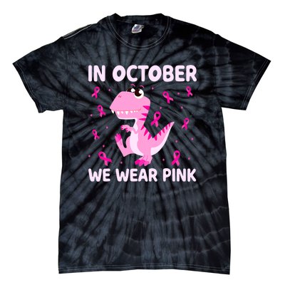 Breast Cancer Dinosaur In October We Wear Pink Boys Tie-Dye T-Shirt