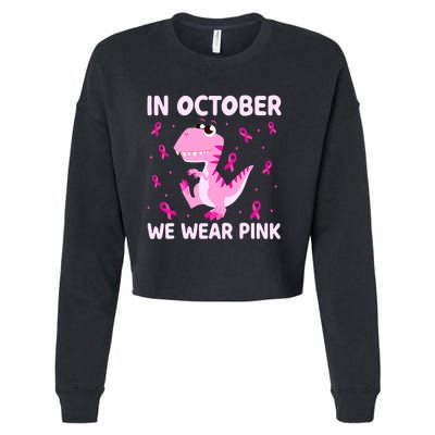 Breast Cancer Dinosaur In October We Wear Pink Boys Cropped Pullover Crew