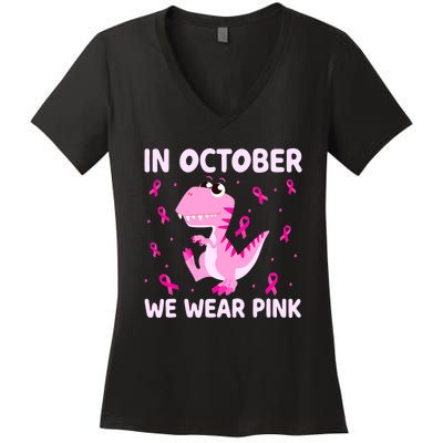 Breast Cancer Dinosaur In October We Wear Pink Boys Women's V-Neck T-Shirt