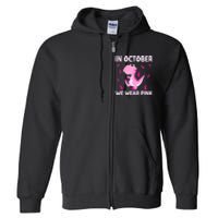 Breast Cancer Dinosaur In October We Wear Pink Boys Full Zip Hoodie