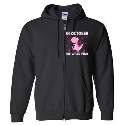 Breast Cancer Dinosaur In October We Wear Pink Boys Full Zip Hoodie