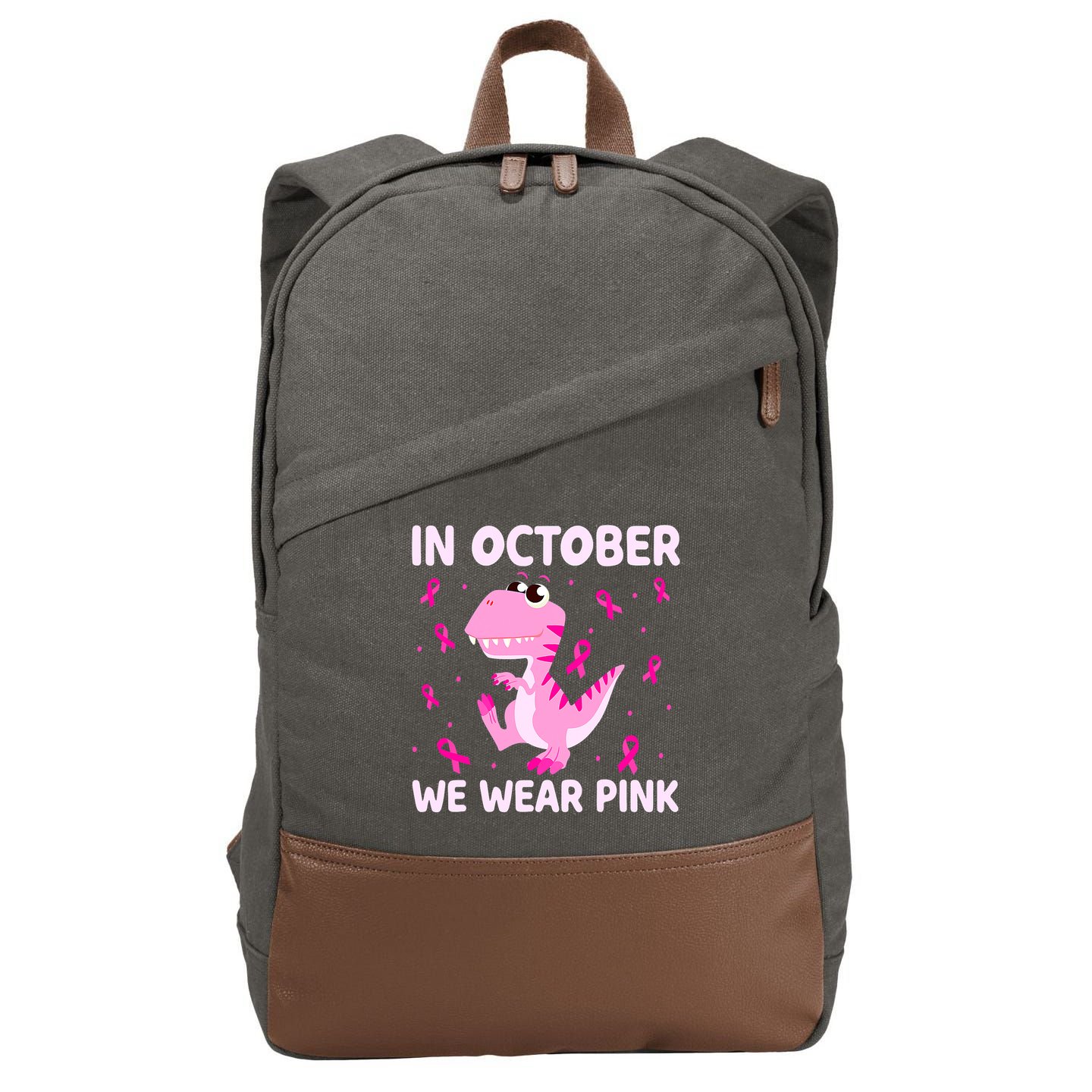 Breast Cancer Dinosaur In October We Wear Pink Boys Cotton Canvas Backpack
