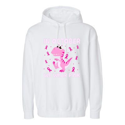 Breast Cancer Dinosaur In October We Wear Pink Boys Garment-Dyed Fleece Hoodie