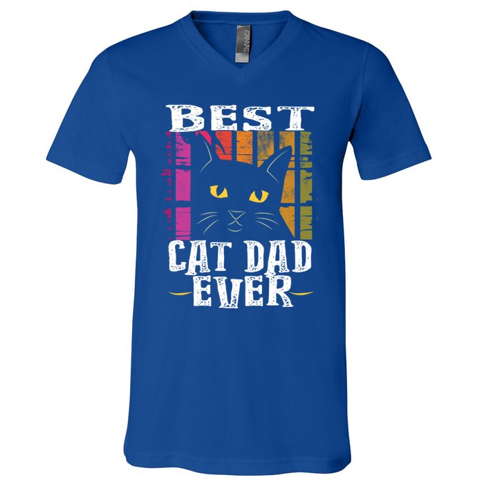 Best Cat Dad Ever Vintage Gift V-Neck T-Shirt