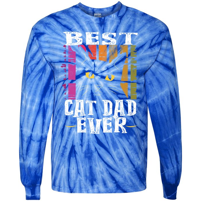 Best Cat Dad Ever Vintage Gift Tie-Dye Long Sleeve Shirt