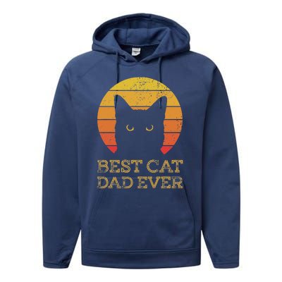 Best Cat Dad Ever Vintage Funny Cat Daddy Fathers Day Performance Fleece Hoodie