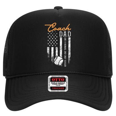 Baseball Coach Dad Like A Normal Dad Only Cooler USA Flag High Crown Mesh Back Trucker Hat