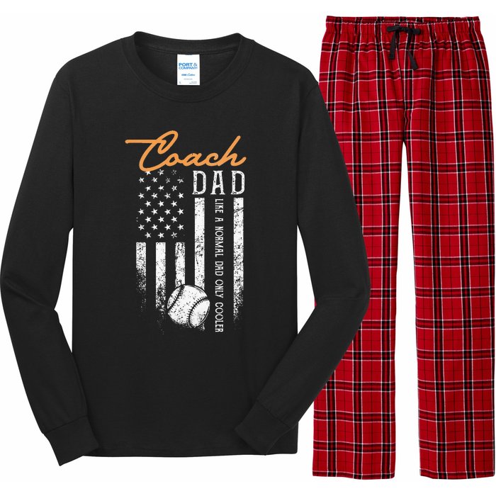 Baseball Coach Dad Like A Normal Dad Only Cooler USA Flag Long Sleeve Pajama Set