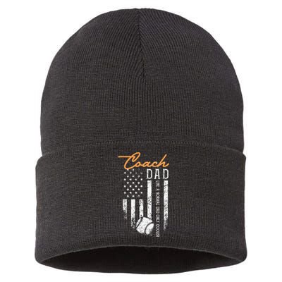 Baseball Coach Dad Like A Normal Dad Only Cooler USA Flag Sustainable Knit Beanie