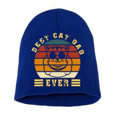 Best Cat Dad Ever Daddy Vintage sunglass father's day Funny Short Acrylic Beanie