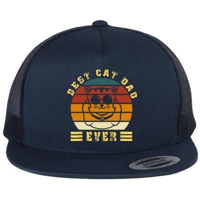 Best Cat Dad Ever Daddy Vintage sunglass father's day Funny Flat Bill Trucker Hat