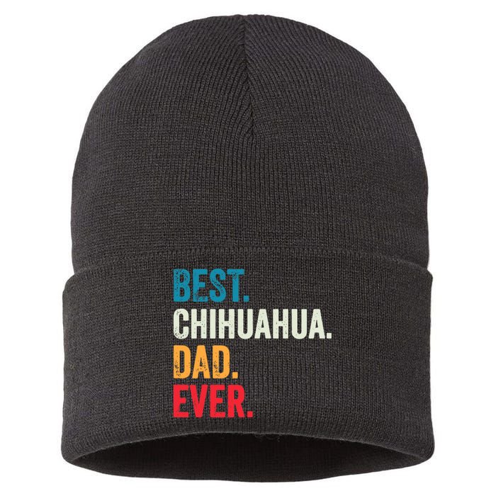 Best Chihuahua Dad Ever Retro Vintage Sunset Sustainable Knit Beanie