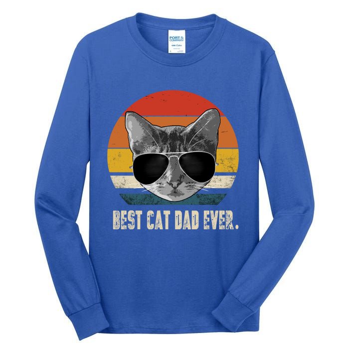 Best Cat Dad Ever Gift Vintage Retro Cat Daddy Cat Father Gift Tall Long Sleeve T-Shirt