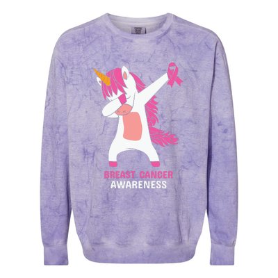 Breast Cancer Dabbing Unicorn, Fight Cancer, Pink Ribbon Breast Cancer, Survivor Colorblast Crewneck Sweatshirt