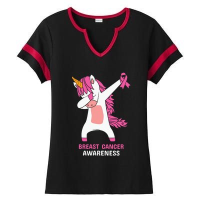 Breast Cancer Dabbing Unicorn, Fight Cancer, Pink Ribbon Breast Cancer, Survivor Ladies Halftime Notch Neck Tee