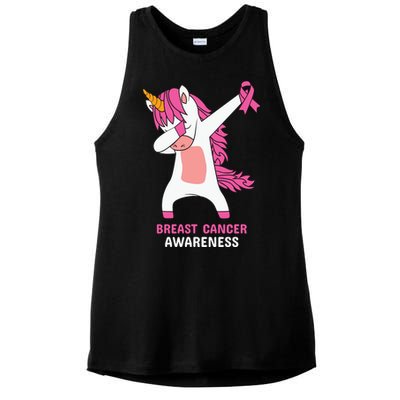 Breast Cancer Dabbing Unicorn, Fight Cancer, Pink Ribbon Breast Cancer, Survivor Ladies PosiCharge Tri-Blend Wicking Tank