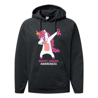 Breast Cancer Dabbing Unicorn, Fight Cancer, Pink Ribbon Breast Cancer, Survivor Performance Fleece Hoodie