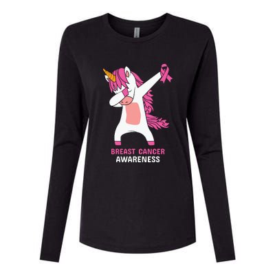 Breast Cancer Dabbing Unicorn, Fight Cancer, Pink Ribbon Breast Cancer, Survivor Womens Cotton Relaxed Long Sleeve T-Shirt