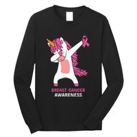 Breast Cancer Dabbing Unicorn, Fight Cancer, Pink Ribbon Breast Cancer, Survivor Long Sleeve Shirt