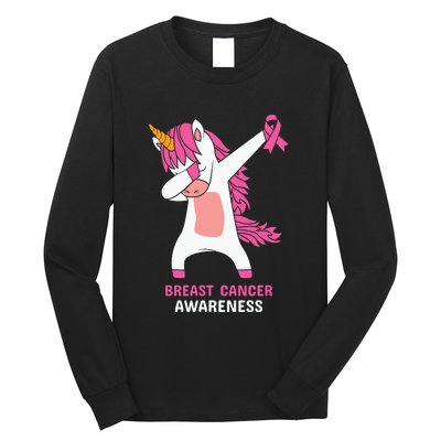 Breast Cancer Dabbing Unicorn, Fight Cancer, Pink Ribbon Breast Cancer, Survivor Long Sleeve Shirt