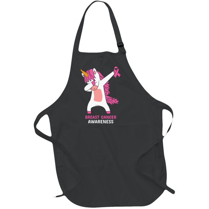 Breast Cancer Dabbing Unicorn, Fight Cancer, Pink Ribbon Breast Cancer, Survivor Full-Length Apron With Pockets