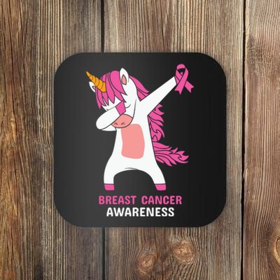 Breast Cancer Dabbing Unicorn, Fight Cancer, Pink Ribbon Breast Cancer, Survivor Coaster