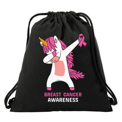 Breast Cancer Dabbing Unicorn, Fight Cancer, Pink Ribbon Breast Cancer, Survivor Drawstring Bag